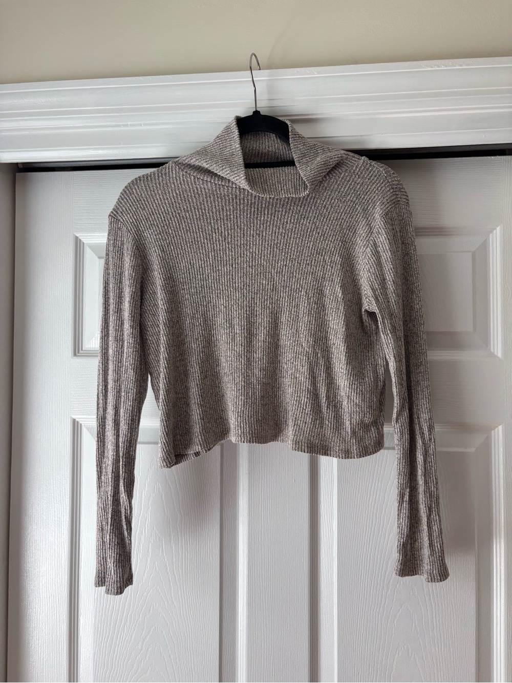 Light Taupe Ribbed Turtleneck Sweater